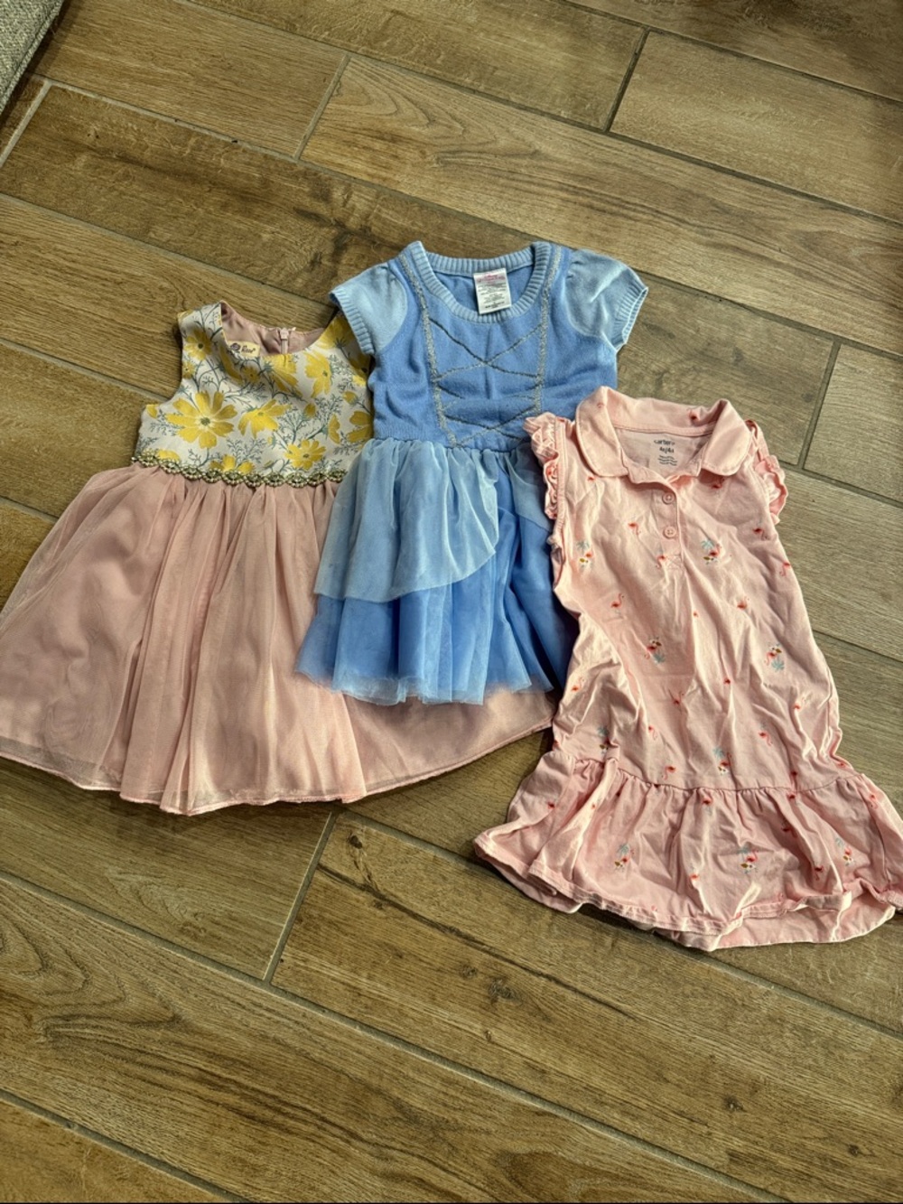 Carter's Trio: Pink Floral, Blue Tulle & Blush Ruffle Dresses